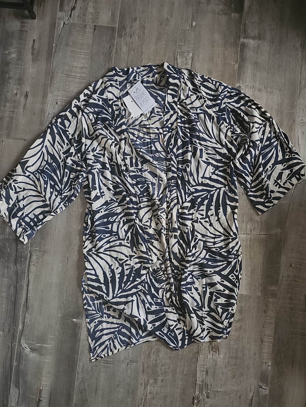 Patrons of Peace Navy & Cream Tropical Print Button-Front Coverup BNWT